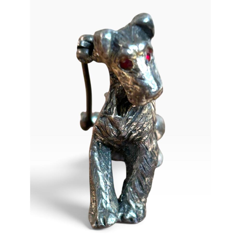 Vintage Silver Tone Terrier Dog Brooch Pin Red Rhinestone Eyes Figural 1960s - Picture 4 of 8